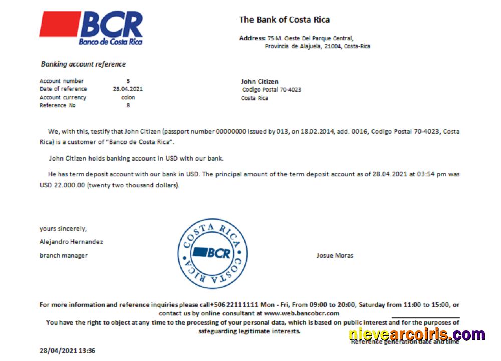 Costa Rica The Bank of Costa Rica reference